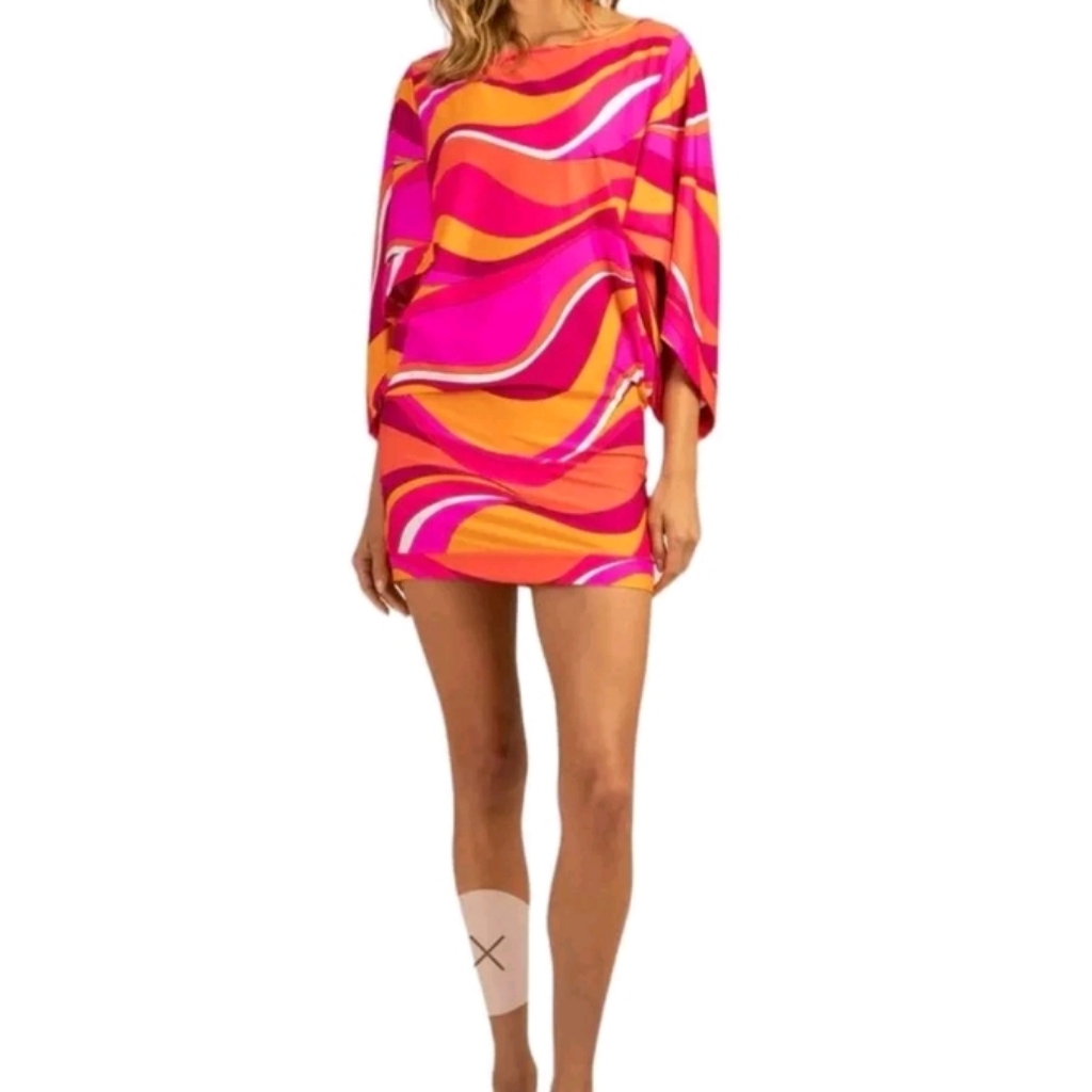 Nwt Trina Turk Vivid Vista Hot Pink Swim Tunic Dress Coverup Size Medium $152